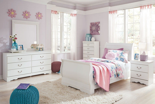 White twin bed shop and dresser set