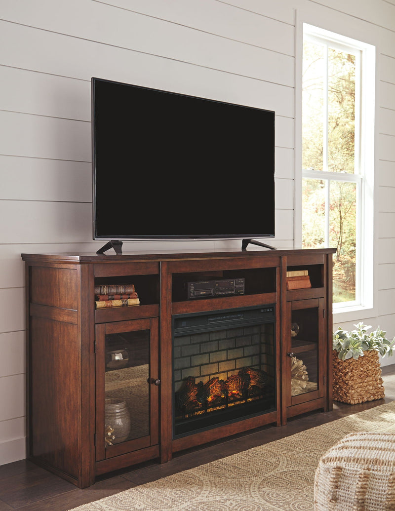Harpan - 72" TV Stand with Fireplace - Reddish Brown