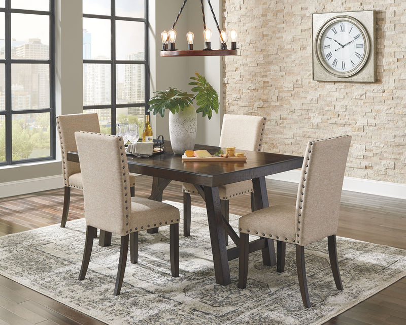 Rokane Rectangular Extension Dining Table & 4 Upholstered Side Chairs - Brown