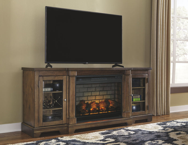 Flynnter -  75" TV Stand with Fireplace Insert - Medium Brown