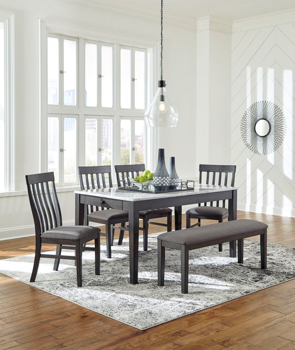 Luvoni - Dining Table & 4 Side Chairs & Bench - Dark Charcoal Gray