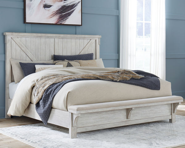 Brashland California King Bed with Footboard Bench - Linen