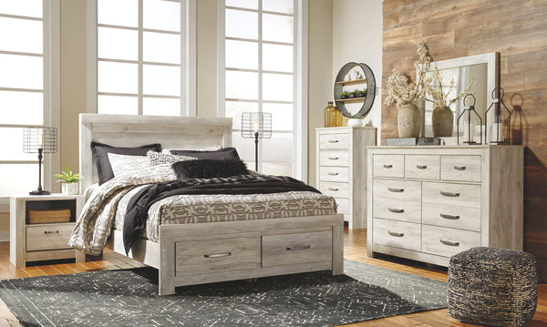 Bellaby Whitewash Queen Storage Bed w/ Dresser & Mirror