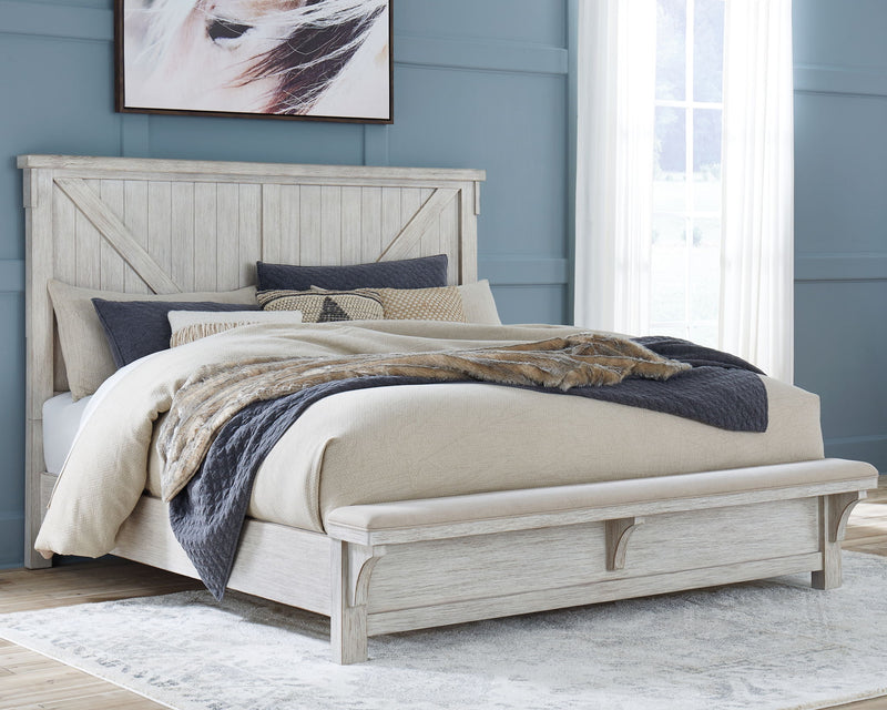 Brashland Queen Bed with Footboard Bench - Linen