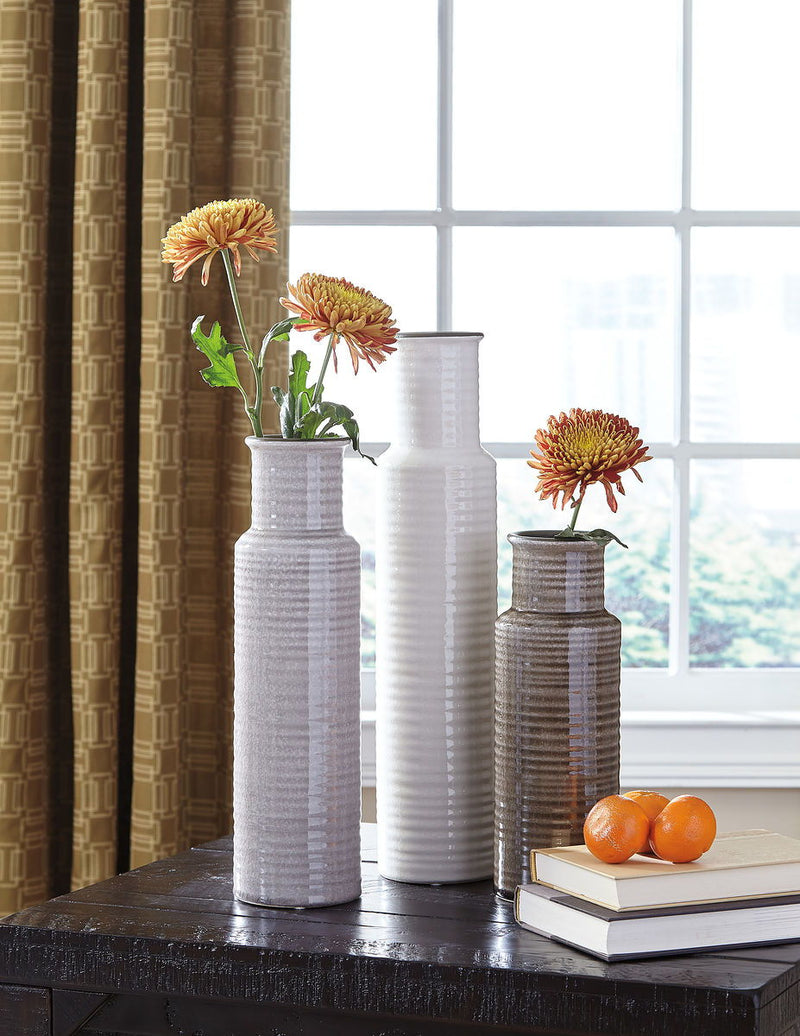Deus Gray/White/Brown Vase Set (3/CN) - Ashley shop at  Regency Furniture