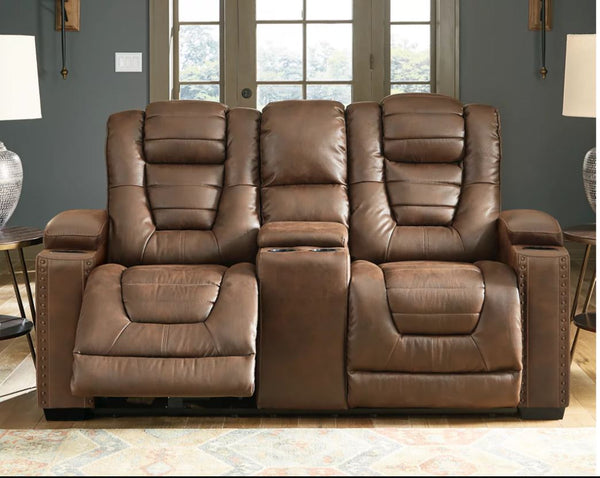 Owner's Box - Dual Power Reclining Loveseat with Console - Thyme