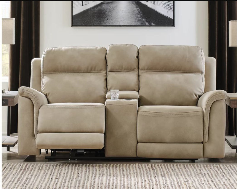 NextGen DuraPella Dual Power Reclining Loveseat with Console Sand